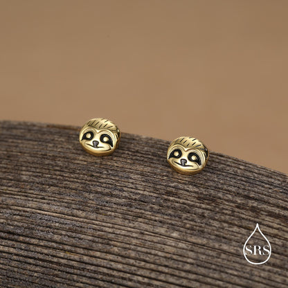 Sloth Face Stud Earrings in Sterling Silver