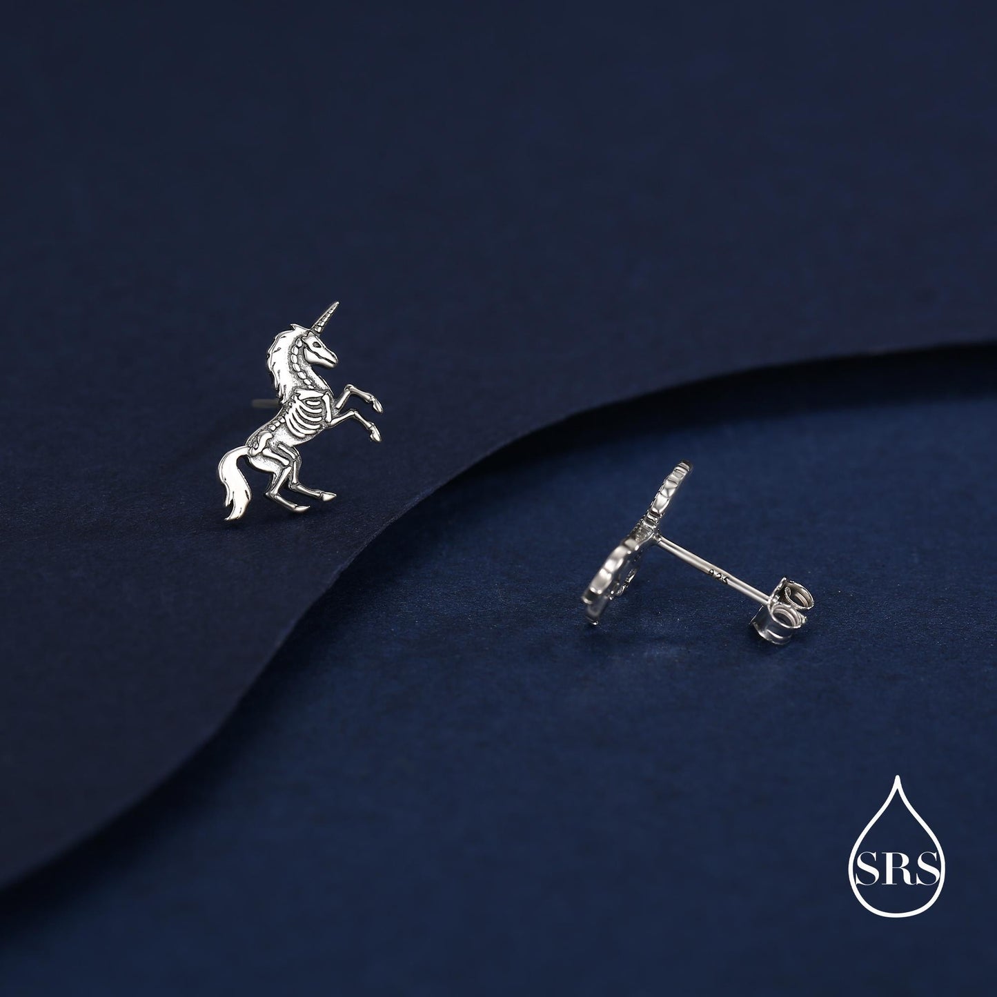 Oxidised Sterling Silver Unicorn Fossil Stud Earrings