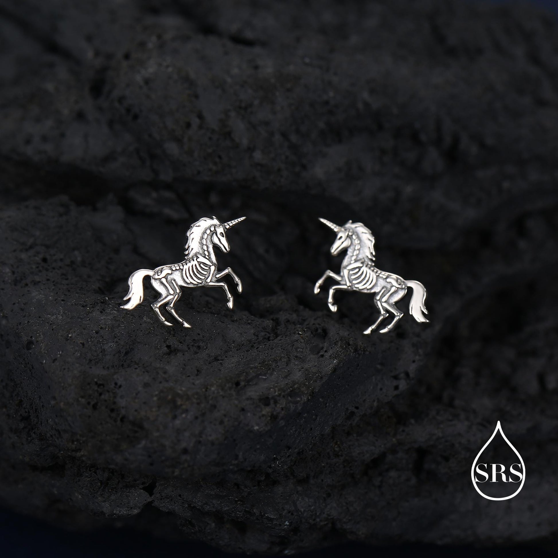 Oxidised Sterling Silver Unicorn Fossil Stud Earrings