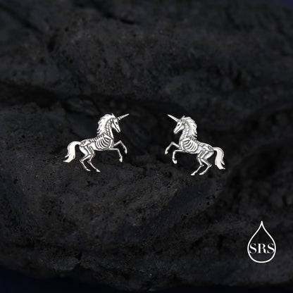 Oxidised Sterling Silver Unicorn Fossil Stud Earrings
