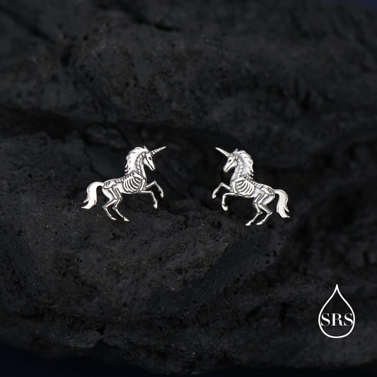 Oxidised Sterling Silver Unicorn Fossil Stud Earrings
