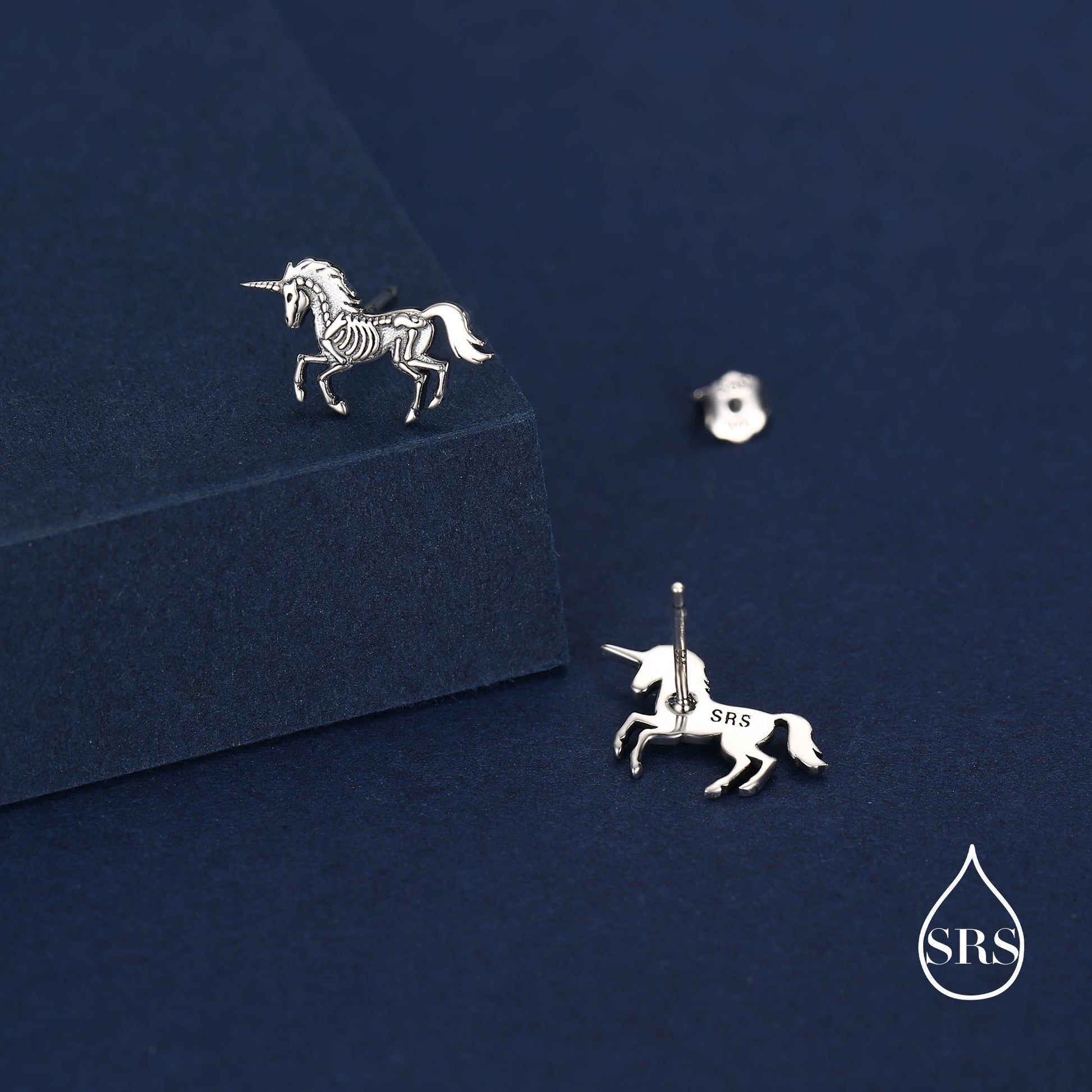 Oxidised Sterling Silver Unicorn Fossil Stud Earrings