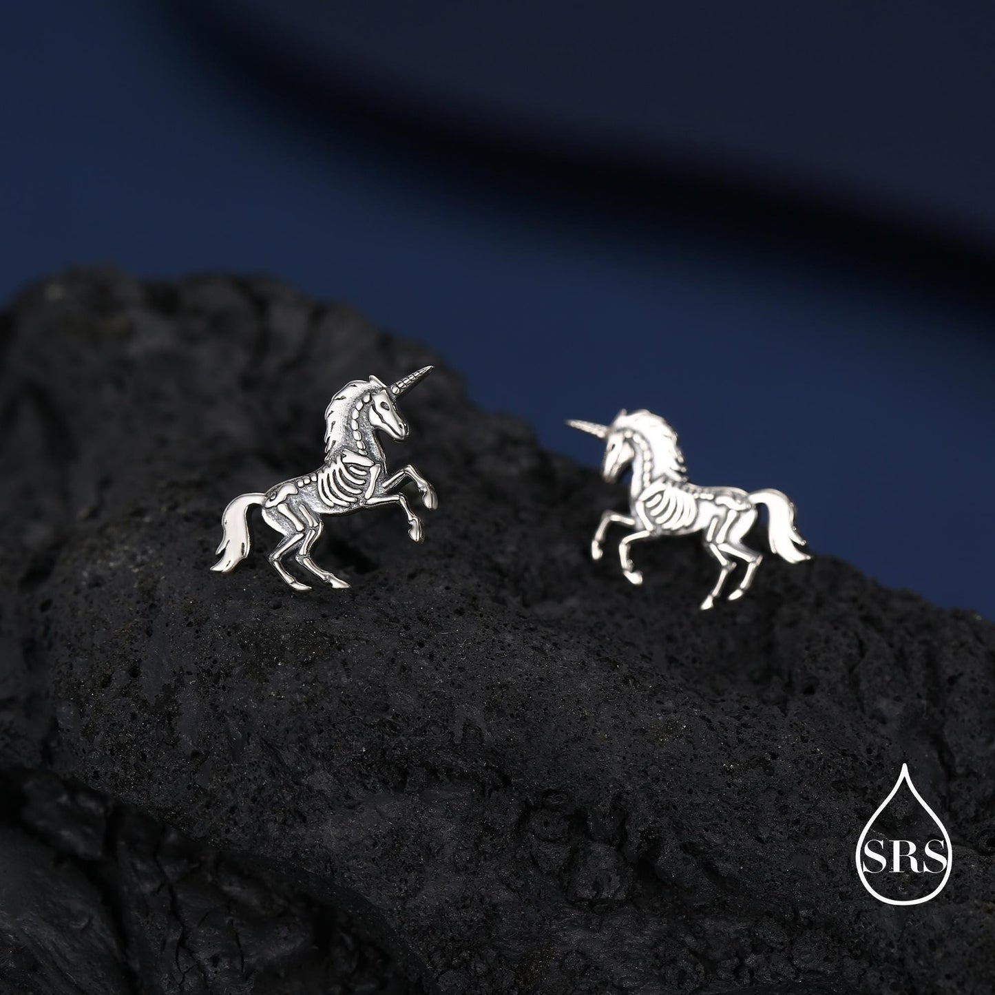 Oxidised Sterling Silver Unicorn Fossil Stud Earrings