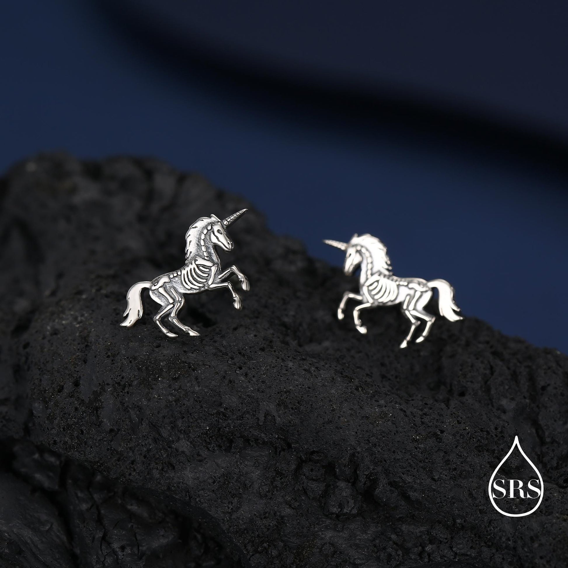 Oxidised Sterling Silver Unicorn Fossil Stud Earrings