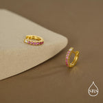 Ruby Pink Ombre CZ Huggie Hoops in Sterling Silver, Silver or Gold, Minimalist Hoop Earrings, 8mm Hoops, cartilage hoops, Gradient