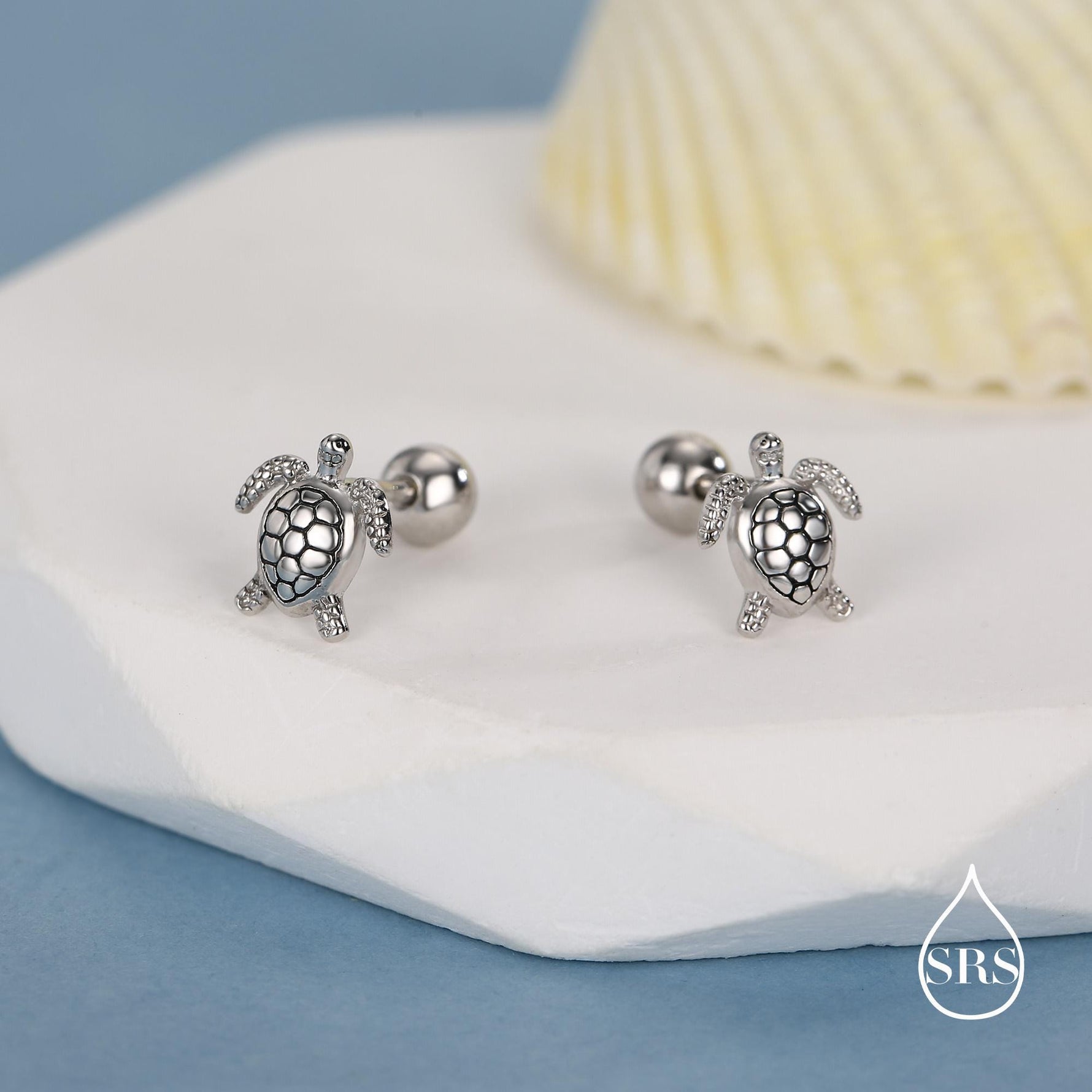 Sterling Silver Turtle Screw Back Earrings