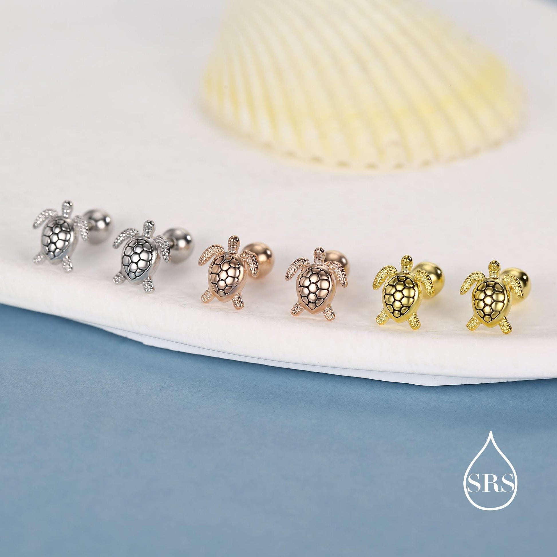 Sterling Silver Turtle Screw Back Earrings