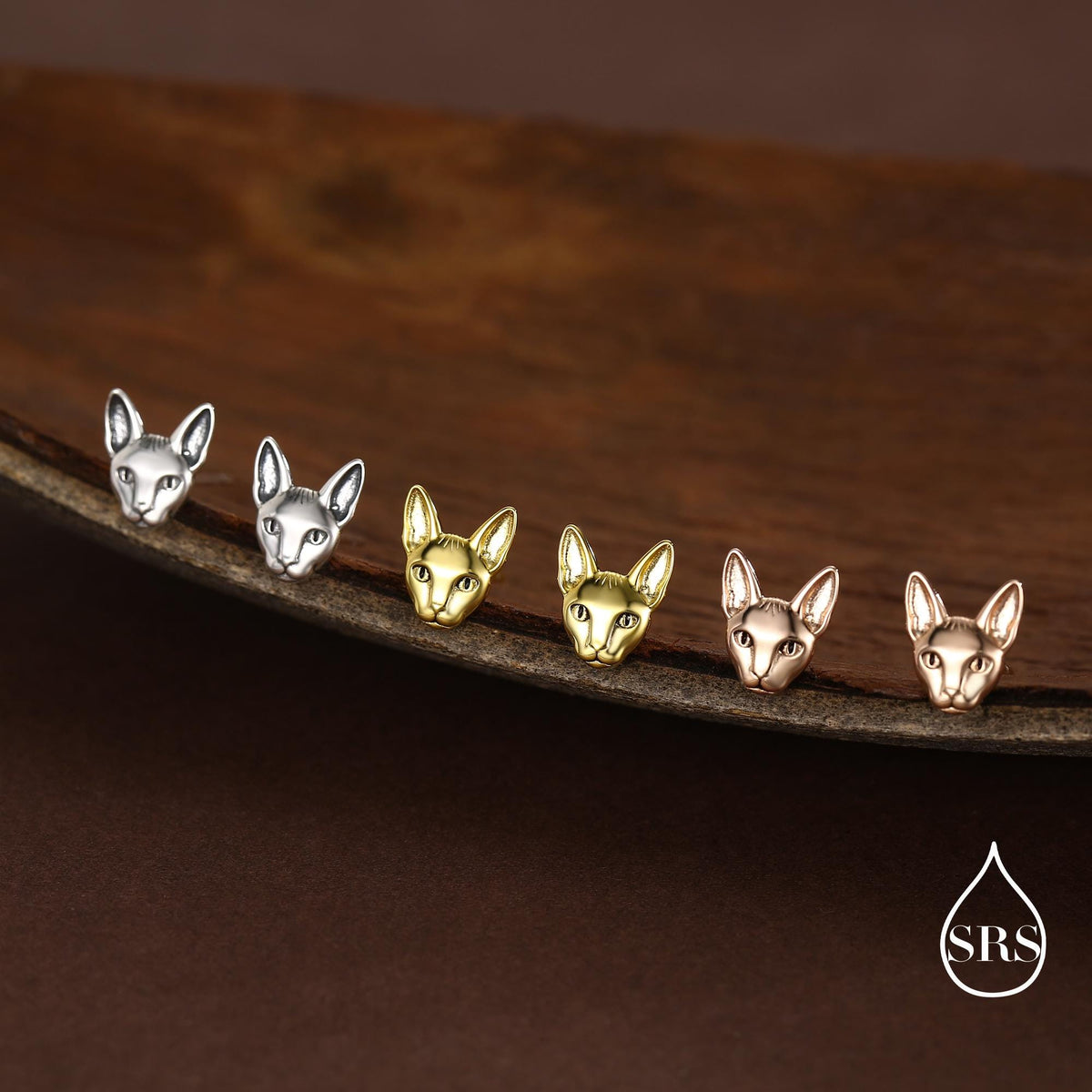 Sphynx Cat Stud Earrings in Sterling Silver