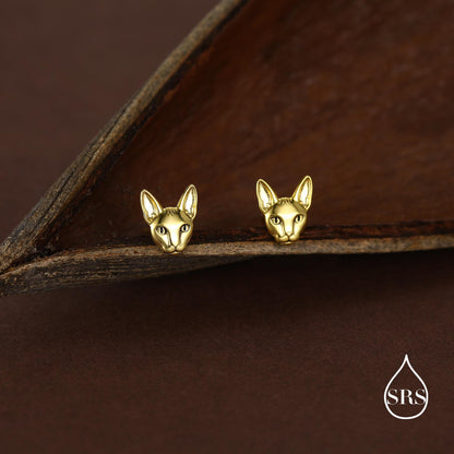 Sphynx Cat Stud Earrings in Sterling Silver