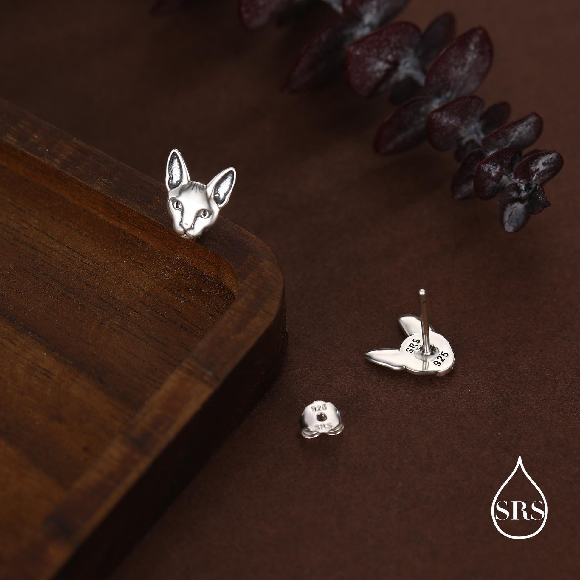 Sphynx Cat Stud Earrings in Sterling Silver