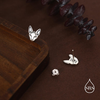 Sphynx Cat Stud Earrings in Sterling Silver