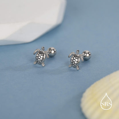 Sterling Silver Turtle Screw Back Earrings