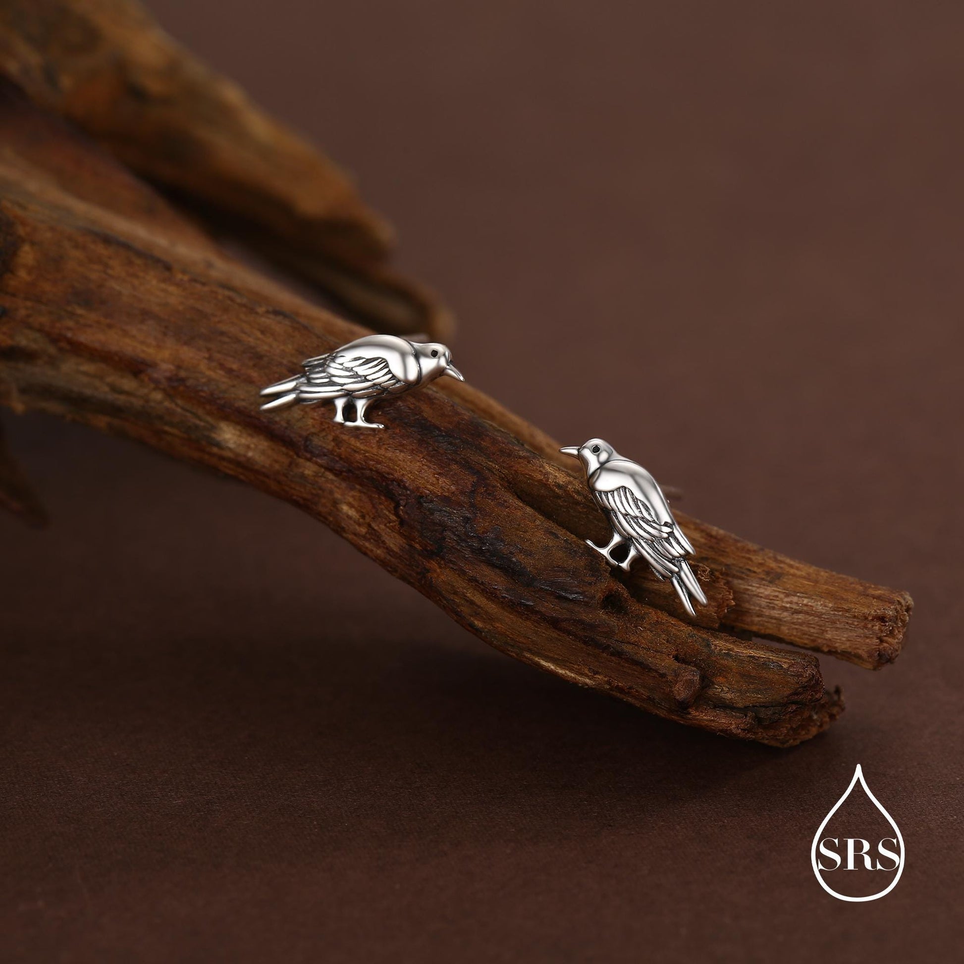 Crow Stud Earrings in Sterling Silver with Oxidised Finish