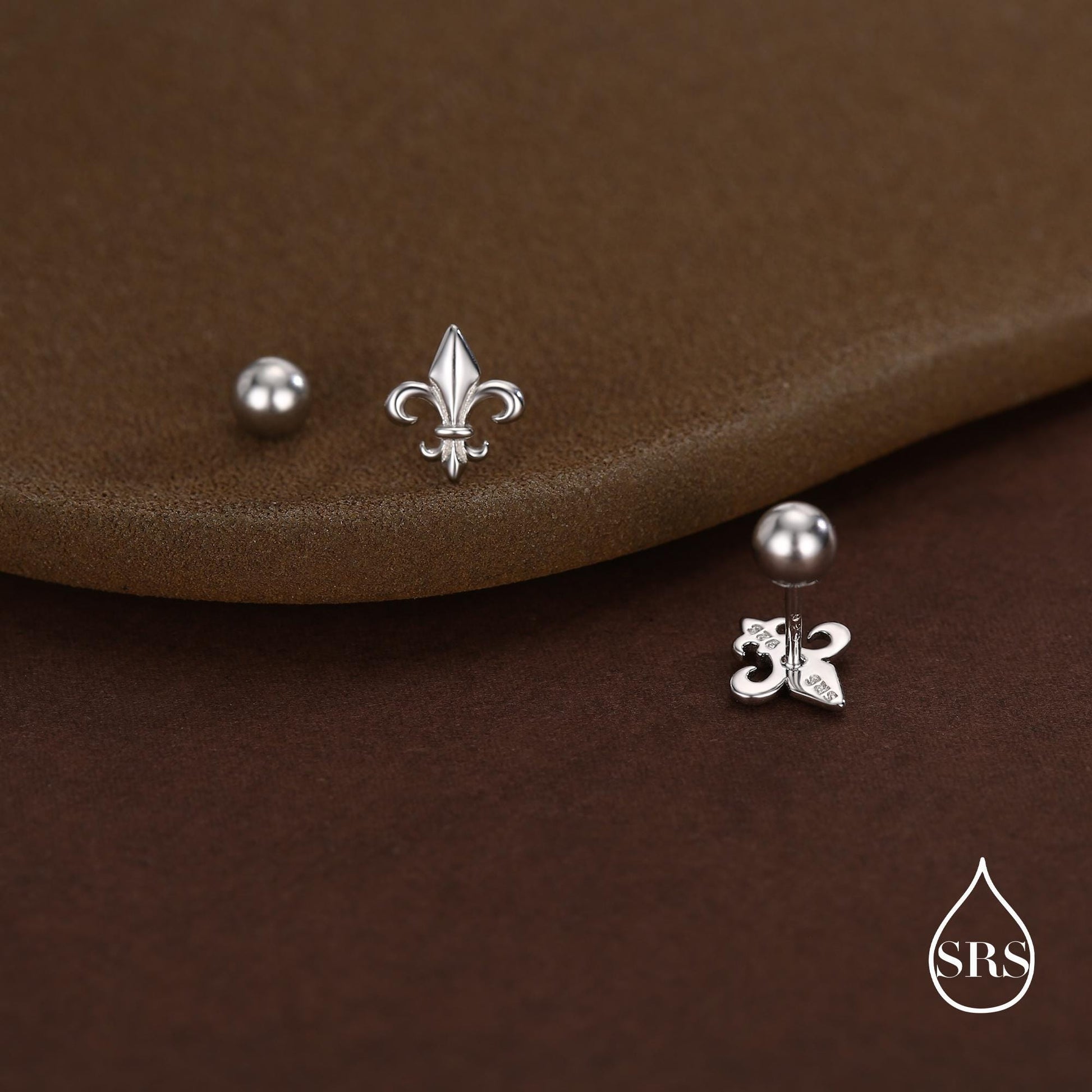 Sterling Silver Fleur de Lis 18G Screw Back Earrings with Ball Backs