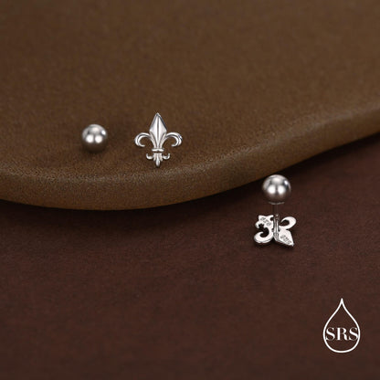 Sterling Silver Fleur de Lis 18G Screw Back Earrings with Ball Backs