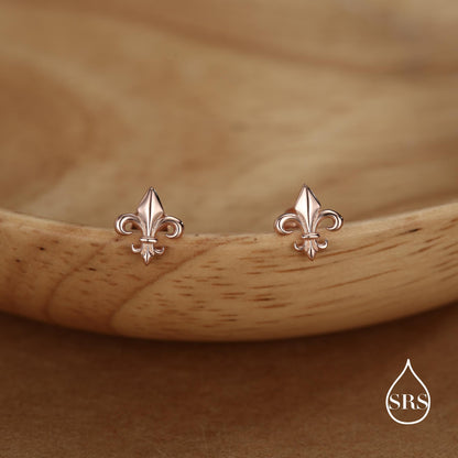 Sterling Silver Fleur de Lis 16G Threaded Flat Back Earrings