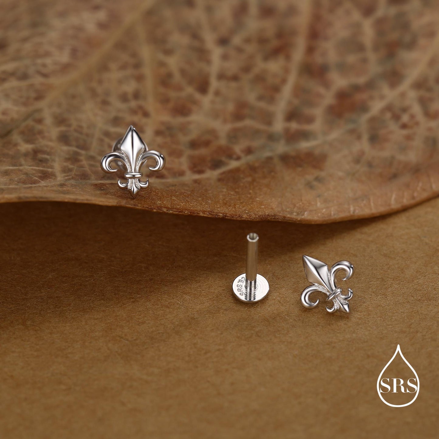 Sterling Silver Fleur de Lis 16G Threaded Flat Back Earrings