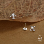 Sterling Silver Fleur de Lis 16G Threaded Flat Back Earrings