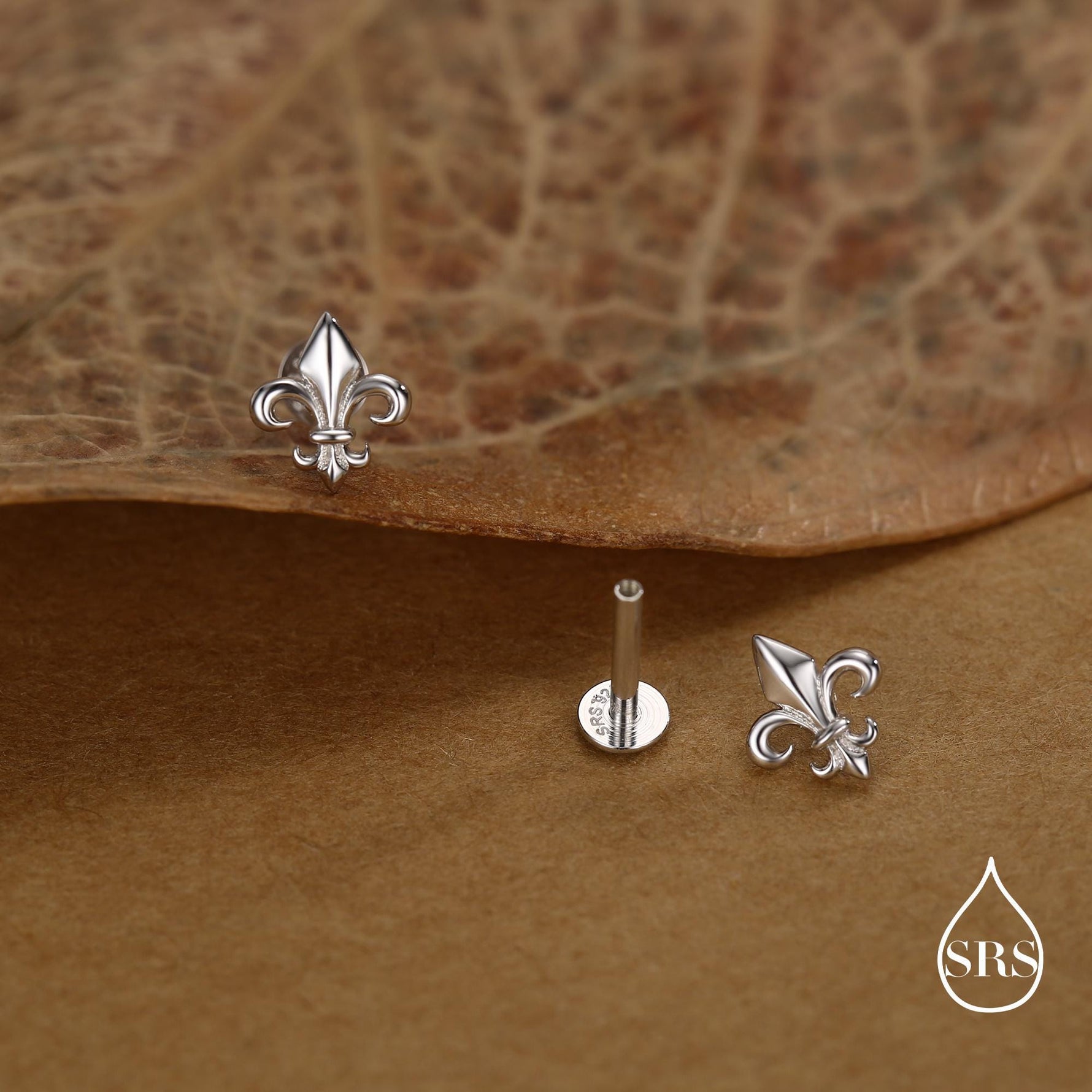 Sterling Silver Fleur de Lis 16G Threaded Flat Back Earrings