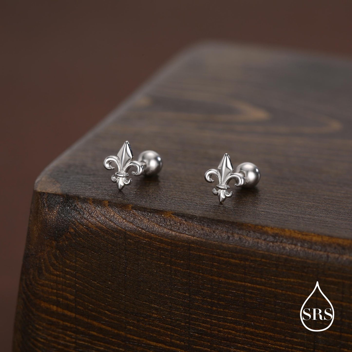 Sterling Silver Fleur de Lis 18G Screw Back Earrings with Ball Backs