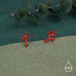 Sterling Silver Asymmetric Red Coral Branch Stud Earrings