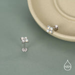 Sterling Silver Opal Clover Cluster 16G Internally Threaded Flat Back Earrings