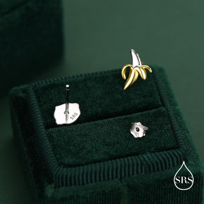 Sterling Silver Monkey and Banana Mismatched Stud Earrings