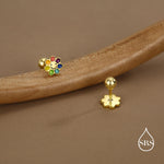 Sterling Silver Rainbow Flower 18G Screw Back Earrings with Ball Backs