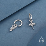 Mismatched Manta Ray Fish and Jellyfish Huggie Hoop Earrings, Asymmetric Stingray and Jellyfish Dangle Hoop Earrings, Fish Dangle Earrings