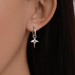 Sterling Silver Manta Ray Fish Huggie Hoop Earrings, Stingray Dangle Hoop Earrings, Dainty Fish Dangle Earrings