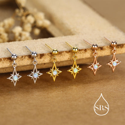Sterling Silver Opal Star Drop Stud Earrings