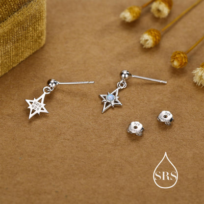 Sterling Silver Opal Star Drop Stud Earrings