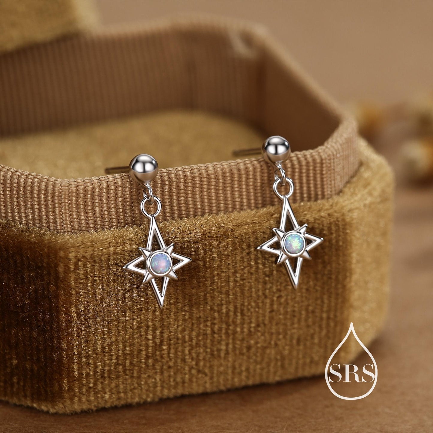 Sterling Silver Opal Star Drop Stud Earrings