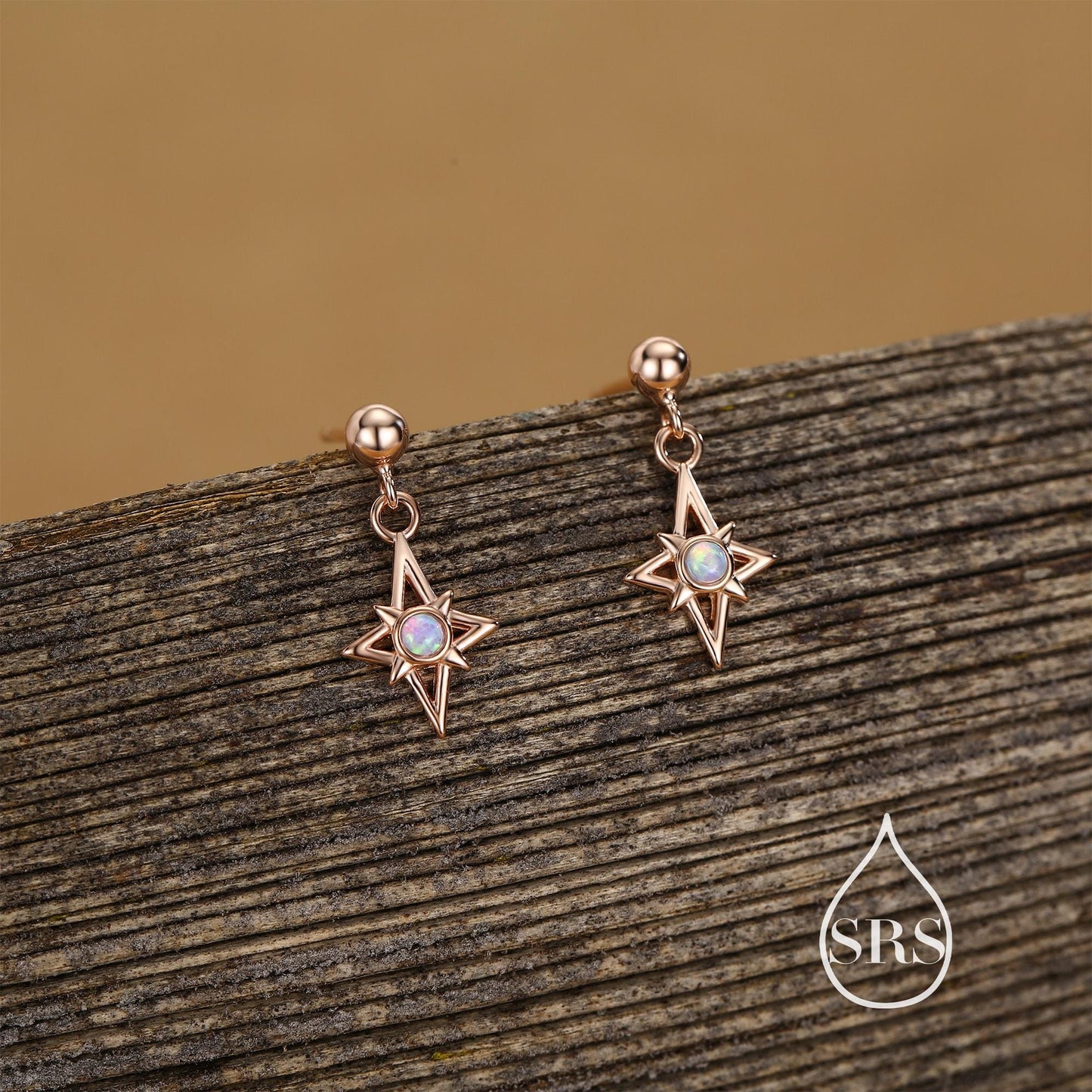 Sterling Silver Opal Star Drop Stud Earrings