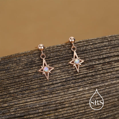 Sterling Silver Opal Star Drop Stud Earrings