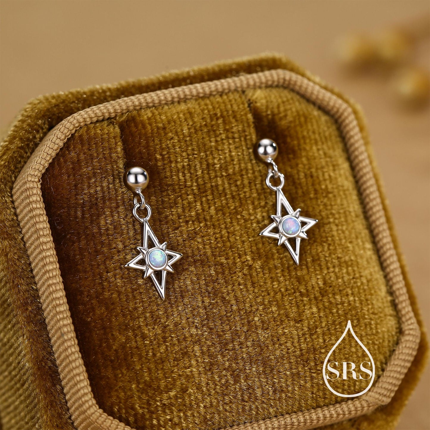 Sterling Silver Opal Star Drop Stud Earrings