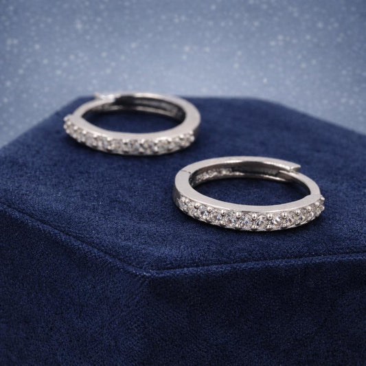 Pair of Minimalist Two-Way Huggie Hoop Earrings in Sterling Silver with Sparkling CZ Crystals, Two Sizes Available, Simple Hoop Earrings