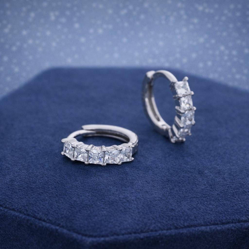 Princess Cut CZ Huggie Hoop in Sterling Silver, Silver or Gold, Minimalist Simple Hoop Earrings