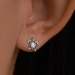 Turtle 16G Internally Threaded Flat Back Earrings in Sterling Silver, Animal Earrings