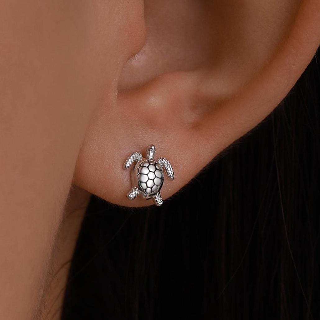 Sterling Silver Turtle Screw Back Earrings