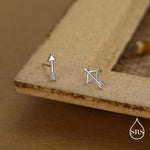 Mismatched Bow and Arrow Stud Earrings in Sterling Silver, Silver or Gold or Rose Gold, Asymmetric Bow and Arrow Earrings