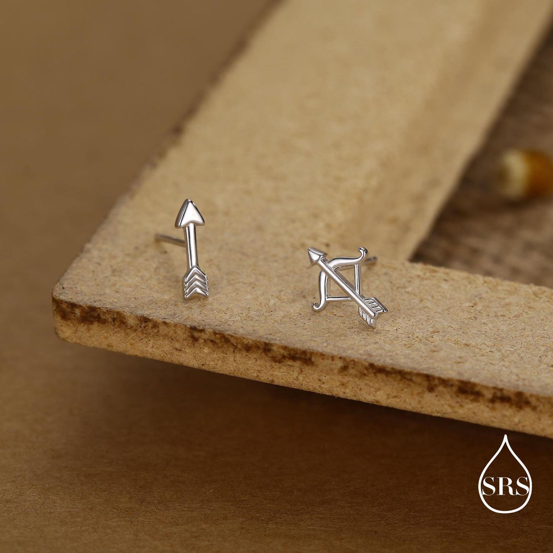 Mismatched Bow and Arrow Stud Earrings in Sterling Silver, Silver or Gold or Rose Gold, Asymmetric Bow and Arrow Earrings