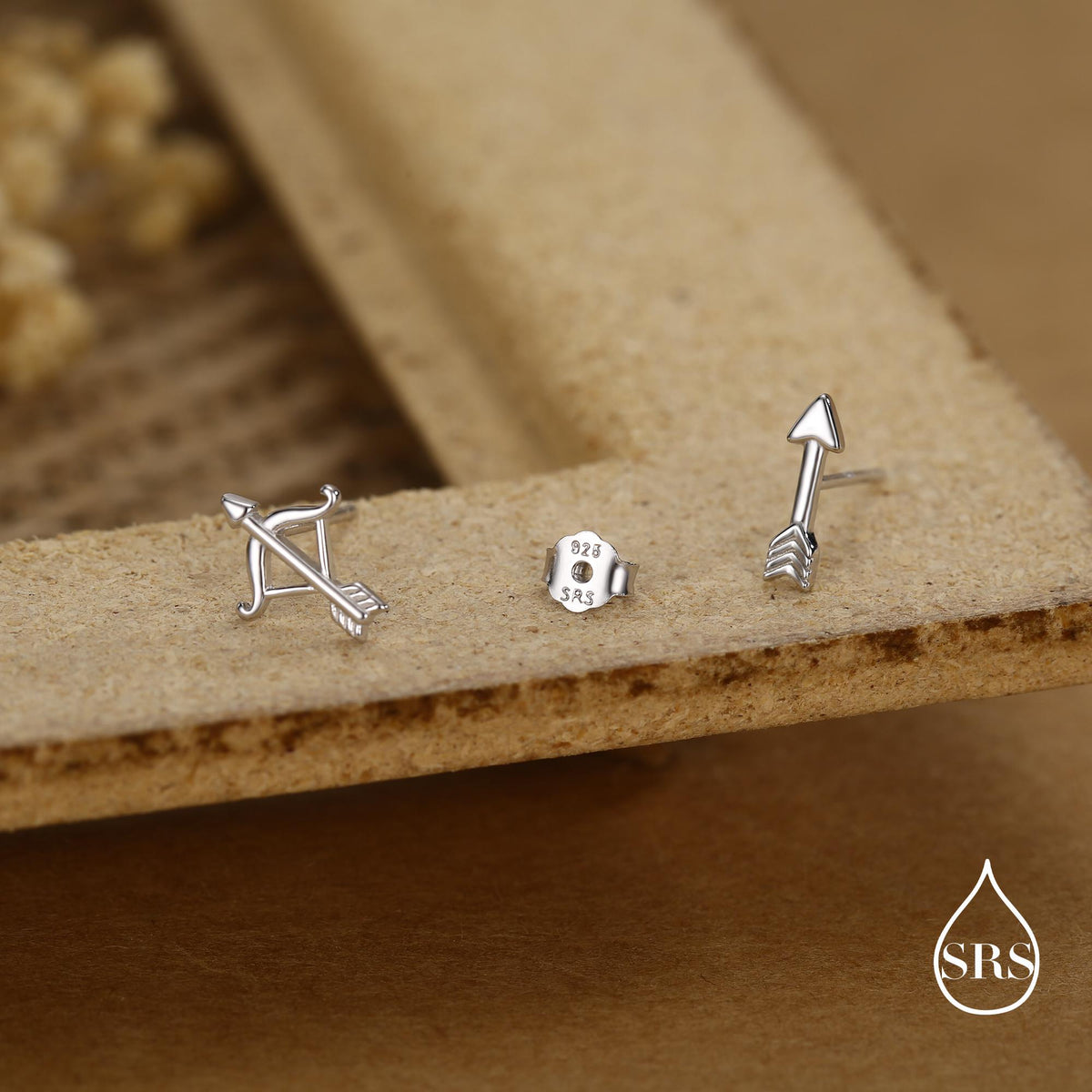 Mismatched Bow and Arrow Stud Earrings in Sterling Silver, Silver or Gold or Rose Gold, Asymmetric Bow and Arrow Earrings