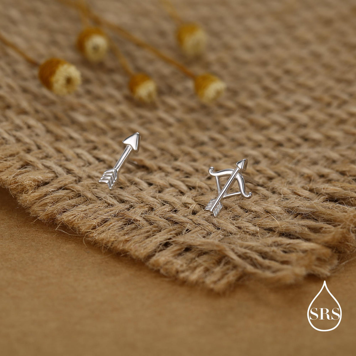 Mismatched Bow and Arrow Stud Earrings in Sterling Silver, Silver or Gold or Rose Gold, Asymmetric Bow and Arrow Earrings