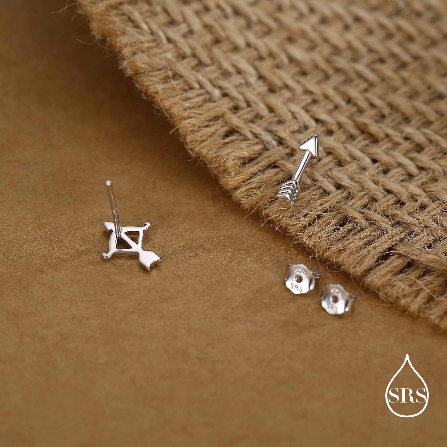 Mismatched Bow and Arrow Stud Earrings in Sterling Silver, Silver or Gold or Rose Gold, Asymmetric Bow and Arrow Earrings