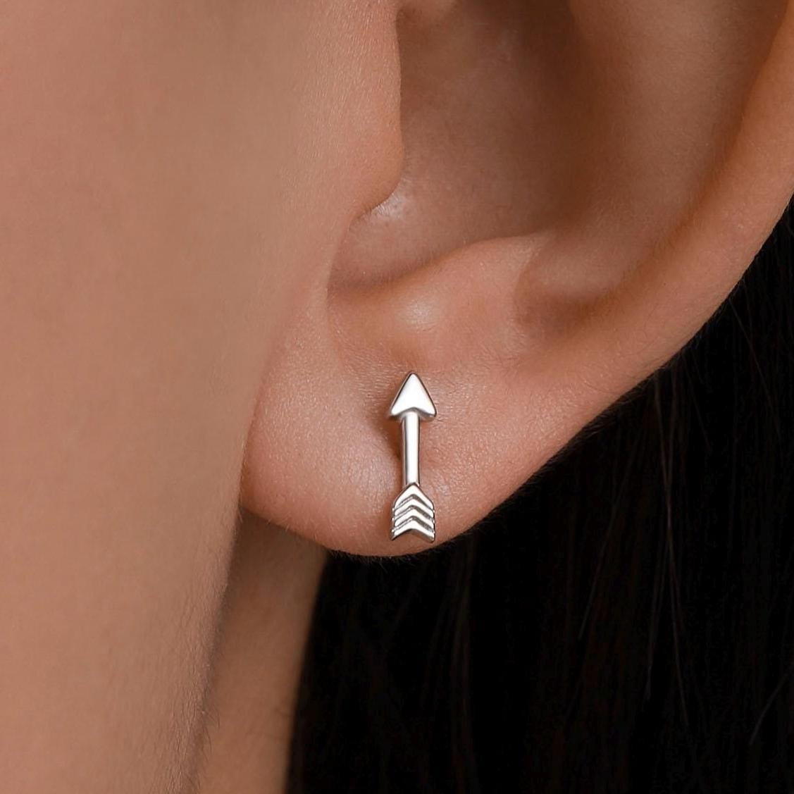 Sterling Silver Tiny Little Arrow Stud Earrings, Silver or Gold, Dainty, Cute, Quirky and Fun Jewellery