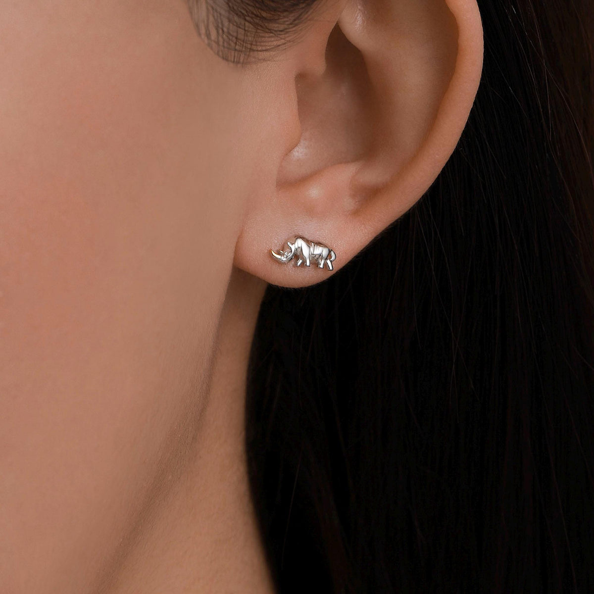 Rhino Stud Earrings in Sterling Silver, Rhinoceros Stud, Safari Earrings, Africa, Nature Inspired, Two Tone Earrings