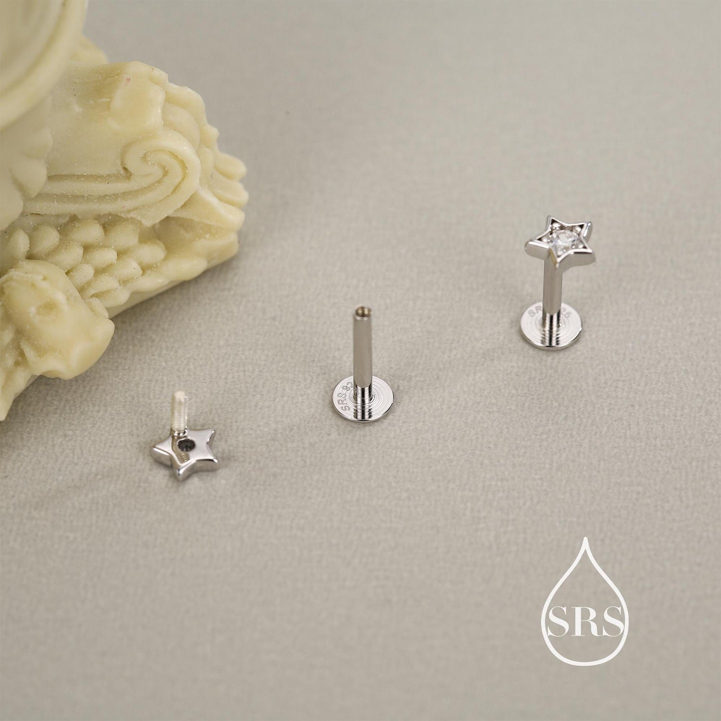 Sterling Silver Tiny CZ Star 16g Flat Back Stud Earrings UK