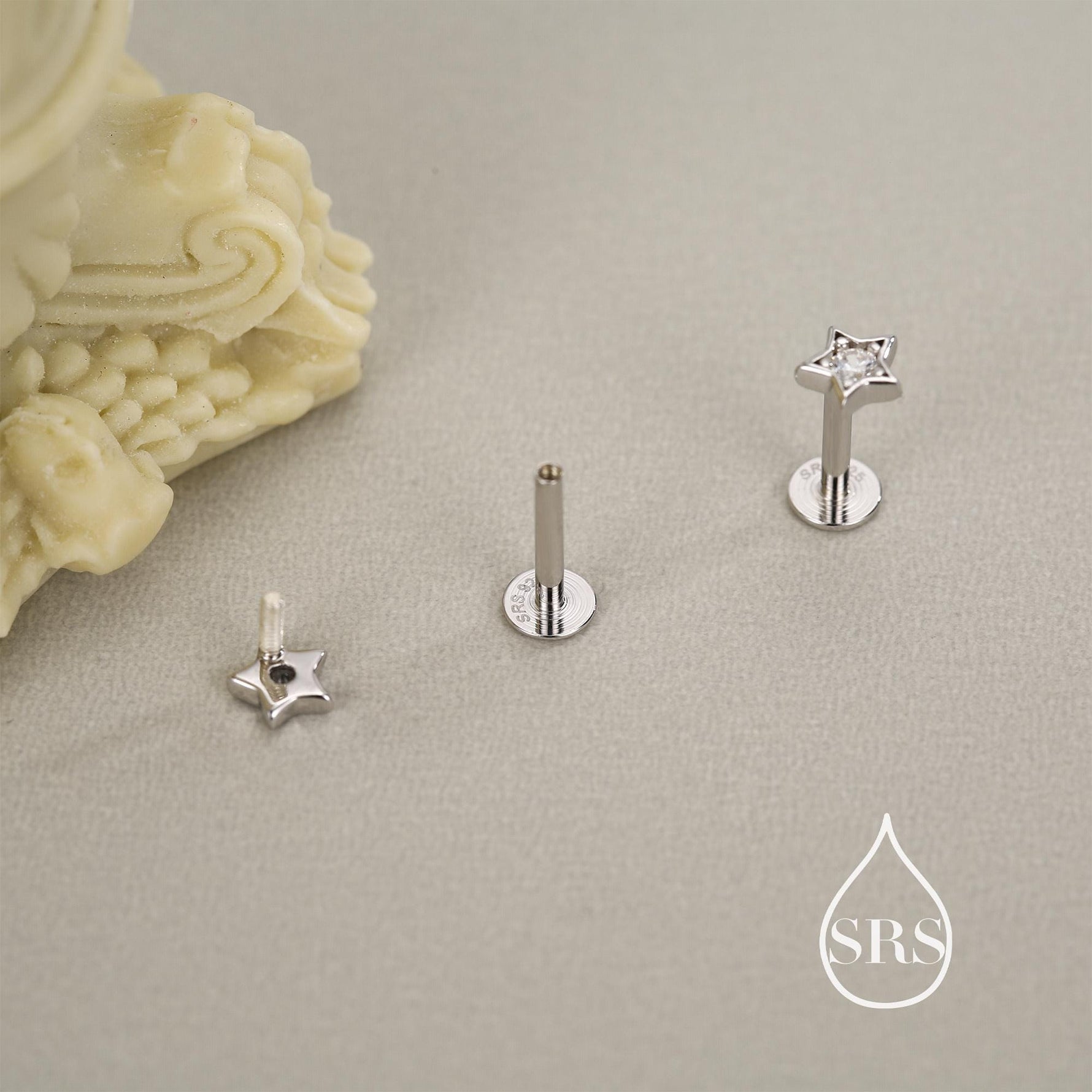 Sterling Silver Tiny CZ Star 16g Flat Back Stud Earrings UK