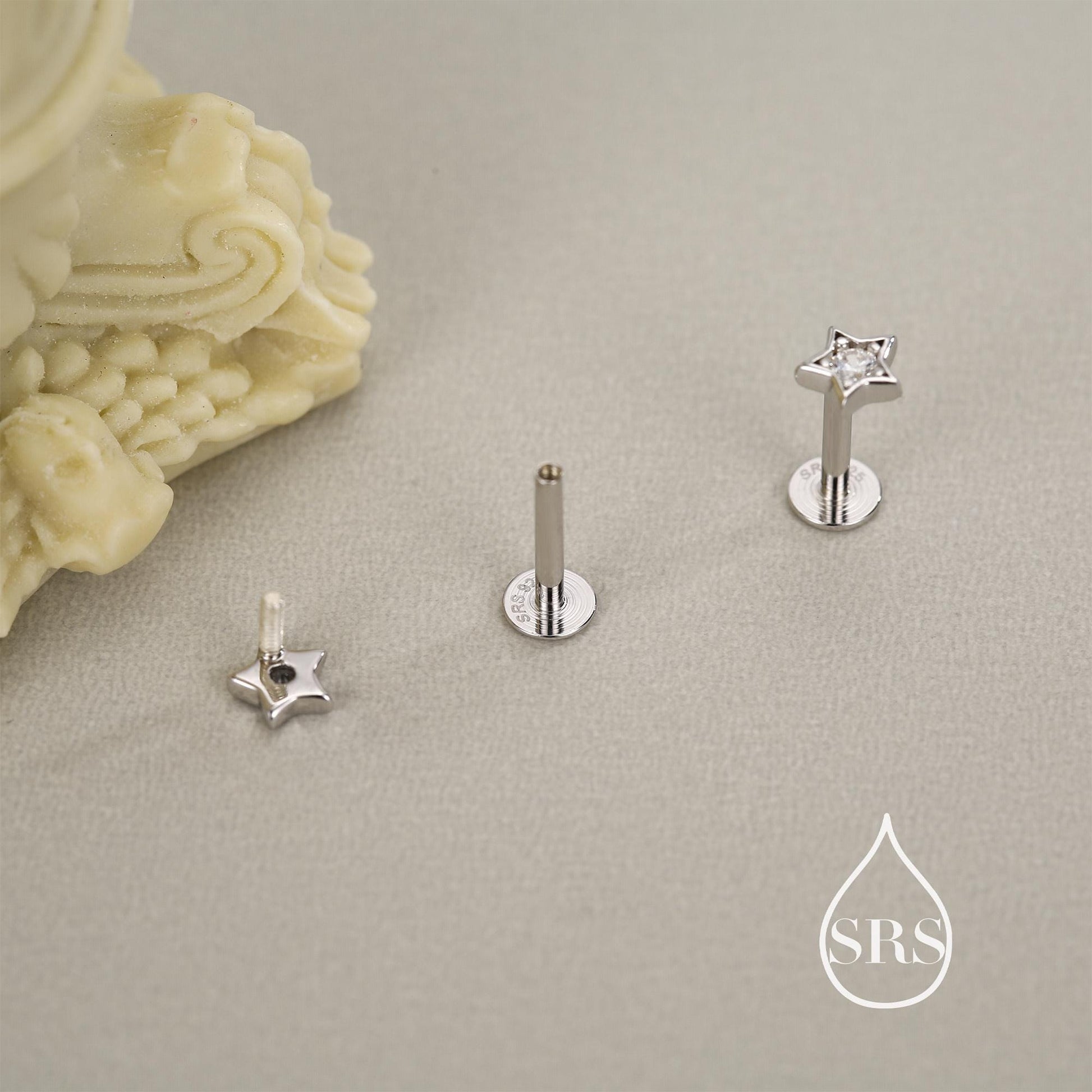 Sterling Silver Tiny CZ Star 16g Flat Back Stud Earrings UK